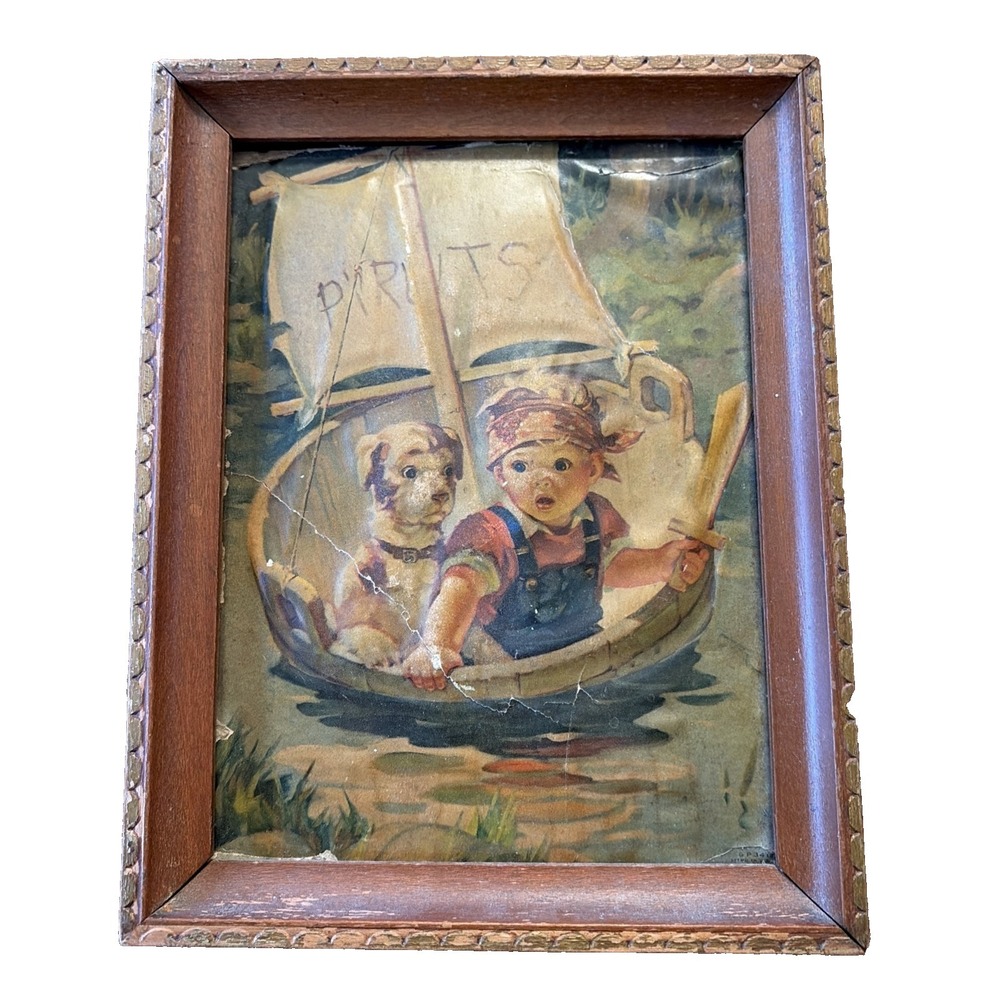 Vintage "Pyruts" Wall Art ‎ 1940's Pirates kids embossed decor dog boat kitschy